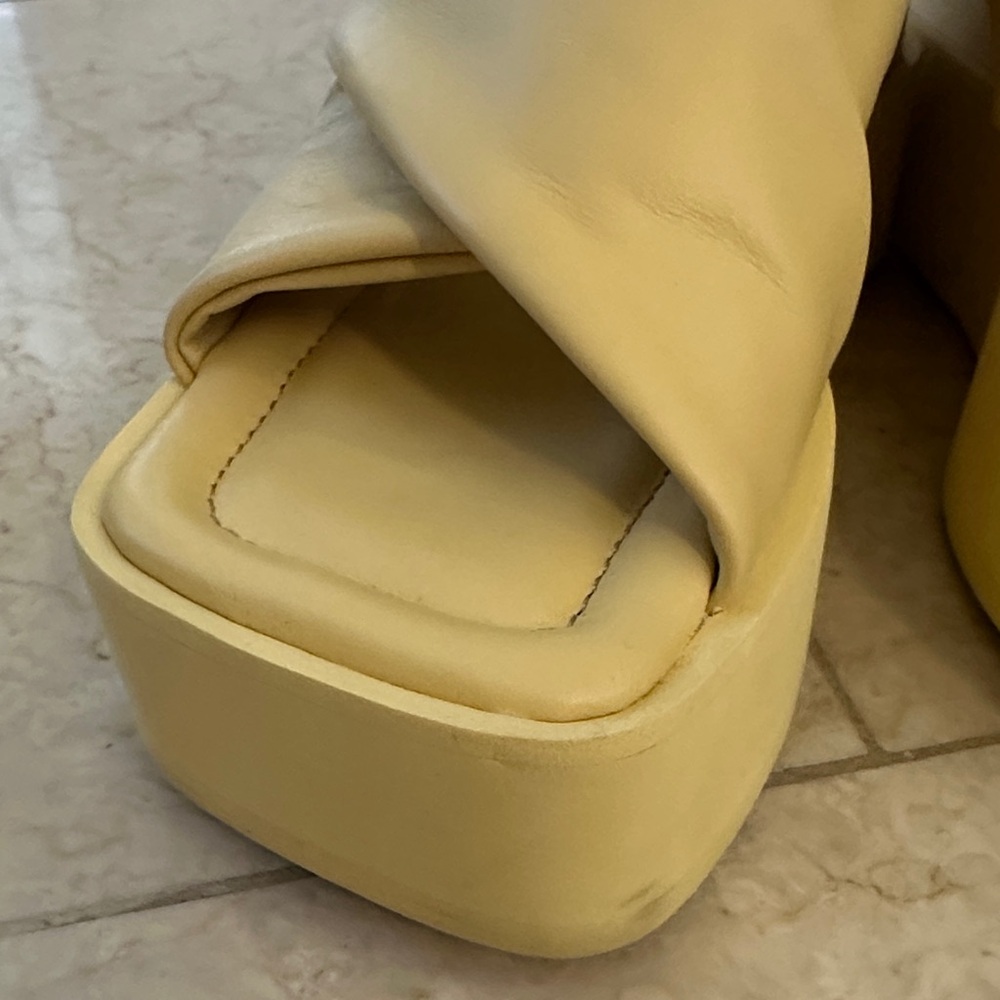 Paloma Barcelo Lemon Yellow Leather Platform Wedge Slingbacks - Picture 3 of 9
